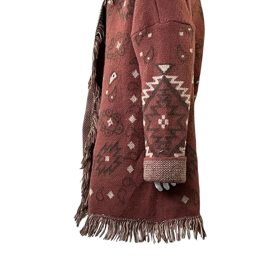 Womens Large Southwestern Fringe Open Front Cardigan Rust 12W2790N - Picture 7 of 16